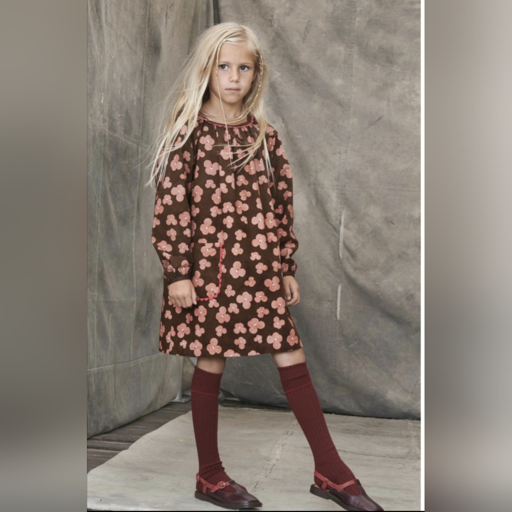 Zara Brown Floral Long Sleeve Dress Size 11-12